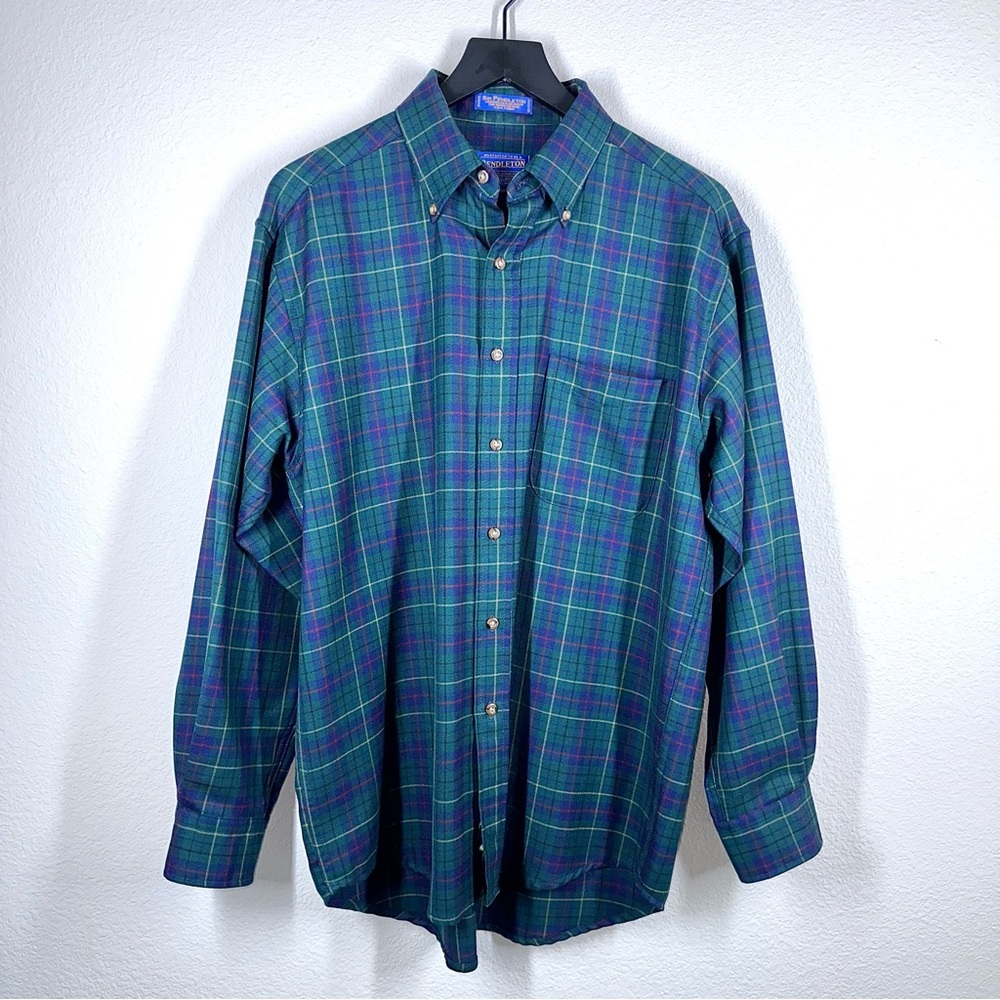 Pendleton 100% Virgin Wool Authentic Tartan Plaid Button Down Shirt Medium EUC